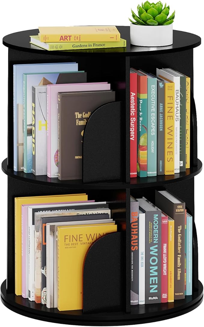 SpaceAid 2 Tier Rotating Bookshelf Tower, Spinning Bookcase Lazy Susan by SpaceAid