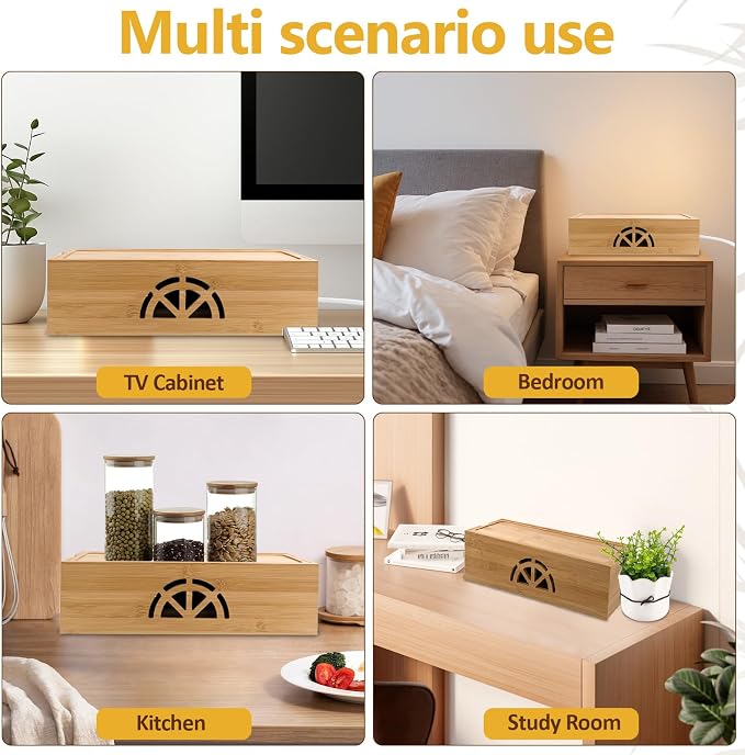 Bamboo Cable Management Box, Extra Large Cord Organizer Box, Power Strips Hider - Image 5