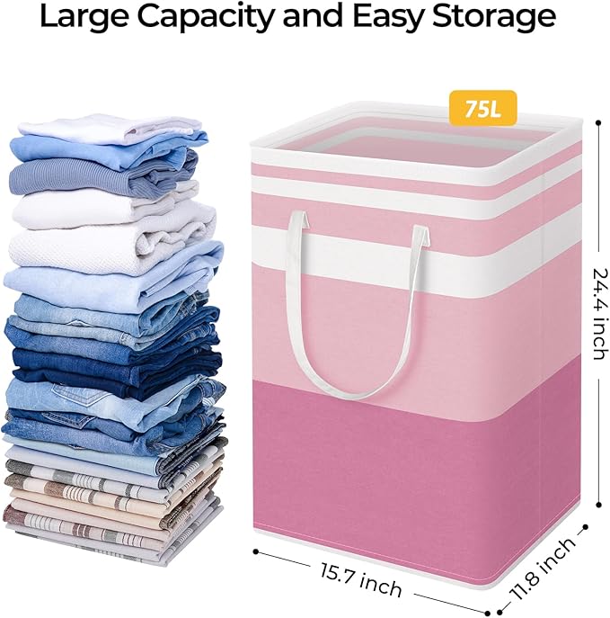 HomeHacks 2 Pack Large Laundry Baskets, Waterproof, Freestanding Laundry Hampers - Image 4