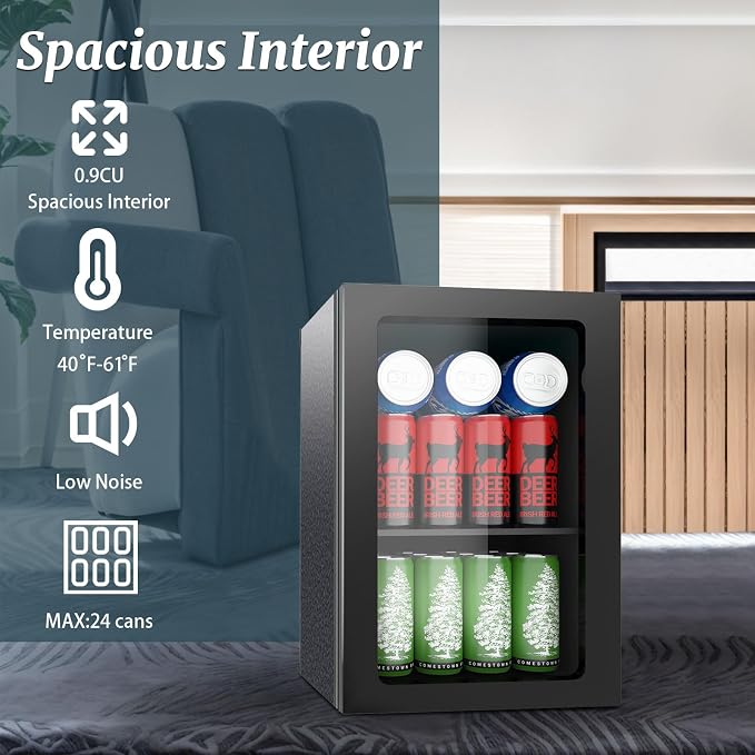 24 Can Mini Beverage Fridge, 0.9 Cu.Ft Compact Drink Refrigerator - Image 5