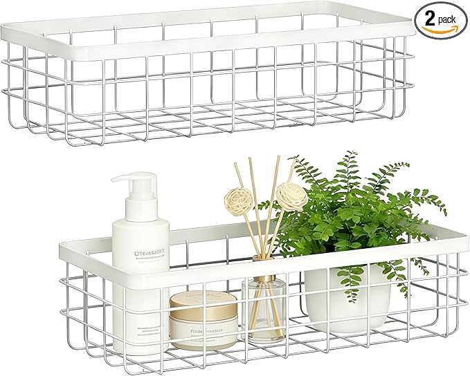 2 Pack Hanging Wire Storage Baskets, Metal Wall Organizer, Adhesive Wall by Unknown