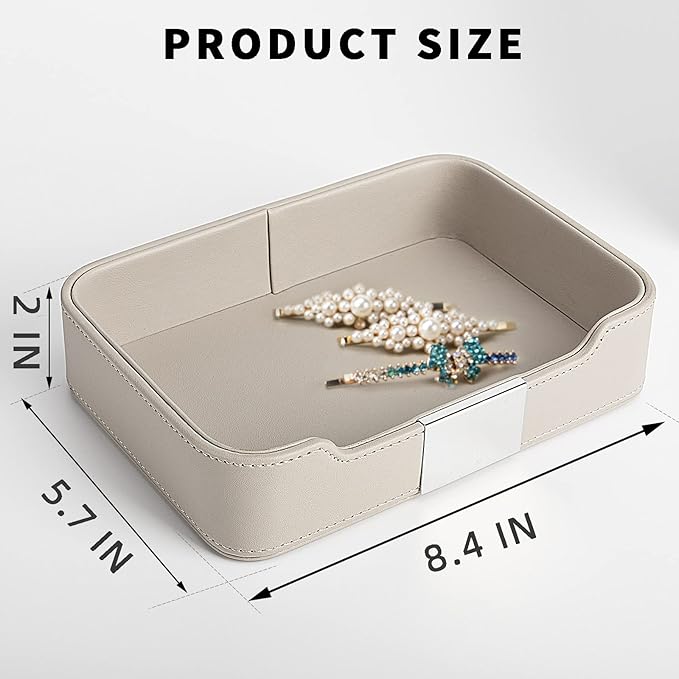 SANZIE Luxury Leather Tray Desktop Storage Catchall Organizer Decorative Tray - Image 3