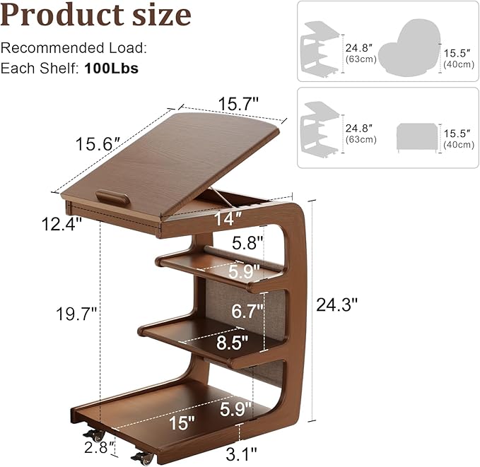 AQIMUELE Rolling Side Table, C Shaped End Table, C Table - Image 2
