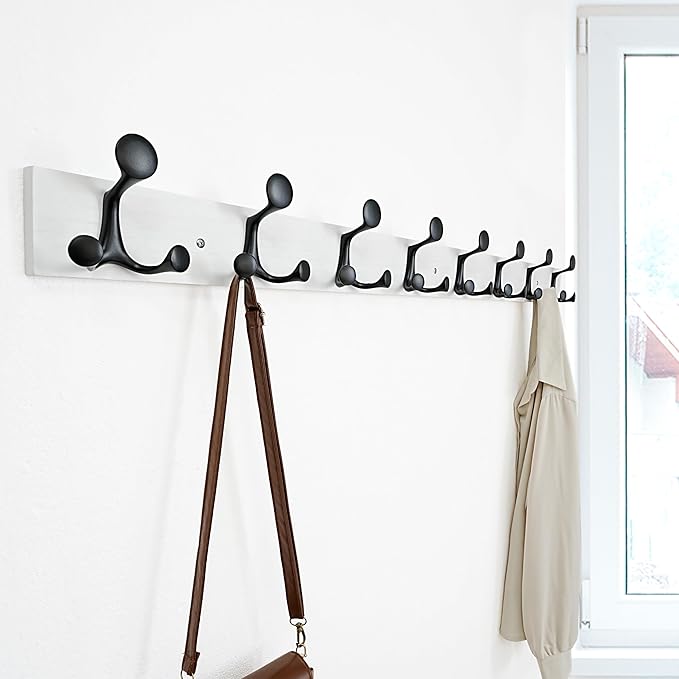 SKOLOO 43-Inch White Wood Coat Rack Wall Mount - Image 3