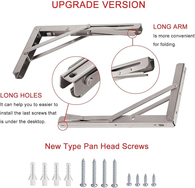 YUMORE Folding Shelf Brackets 20", Max Load: 330lb Heavy Duty Stainless Steel - Image 6