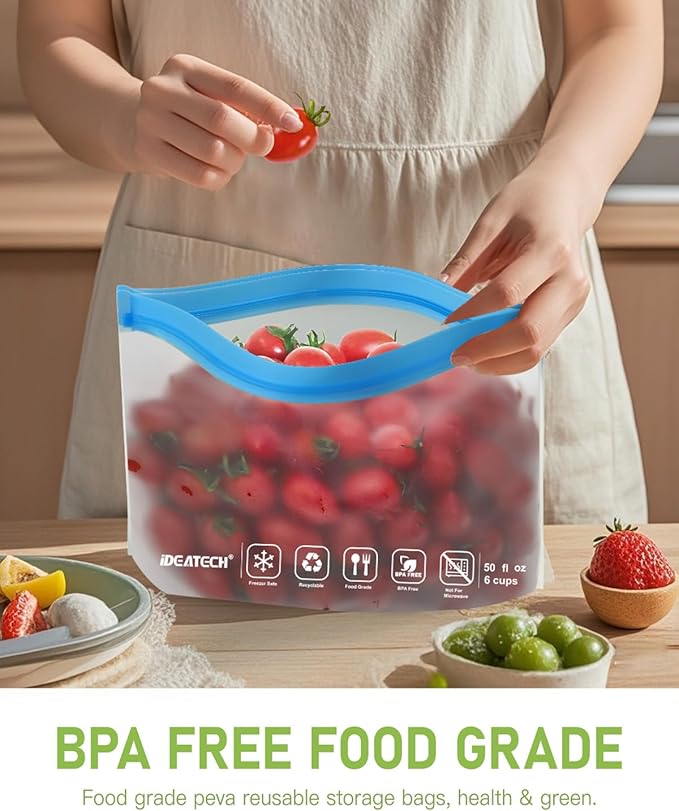 IDEATECH Quart Freezer Bags, BPA Free PEVA Reusable Sandwich Snack Bags - Image 3