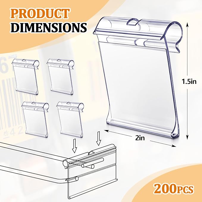 200 Pcs 2" x 1.5" Hook Scanner Plates Shelf Label Holders, Reusable Flip-open - Image 2