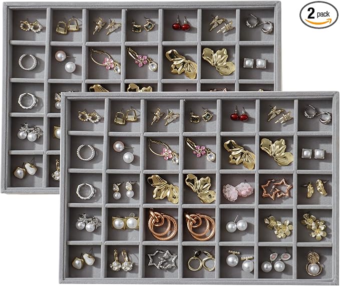 Large Velvet Jewelry Tray 2 Pack Stackable Jewelry Display Drawer Inserts Trays by Unknown