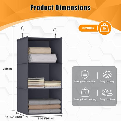 Hanging Closet Organizer and Storage 3-Shelf, Easy Mount Foldable Hanging - Image 3