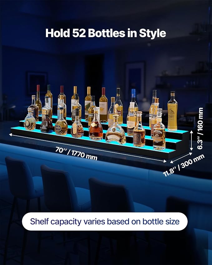 VEVOR LED Lighted Liquor Bottle Display, 3 Tier 70 Inch, Illuminated Home Bar - Image 2