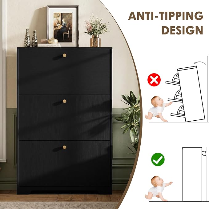 Nicetree Shoe Cabinet with 3 Flip Drawers, Narrow Shoe Organizer Cabinet - Image 9