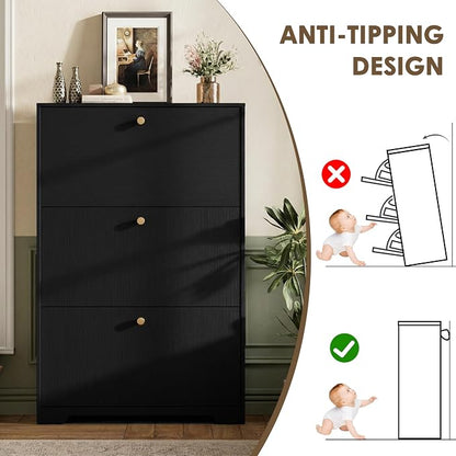Nicetree Shoe Cabinet with 3 Flip Drawers, Narrow Shoe Organizer Cabinet - Image 9