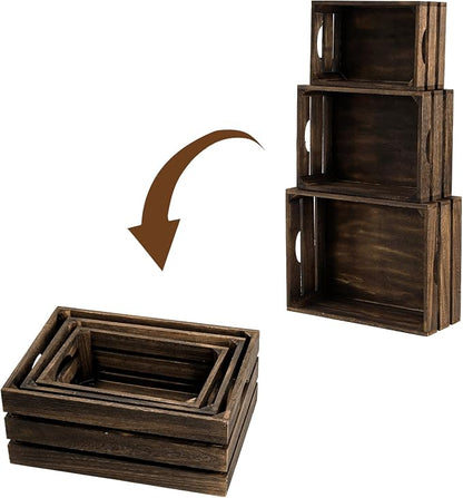 ZOOFOX Set of 3 Nesting Wooden Crates, Rustic Wood Basket - Image 4
