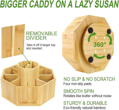 walowalo Bamboo Rotating Art Supply Organizer Caddy Holds 800+ Pencils Spinning - Image 3