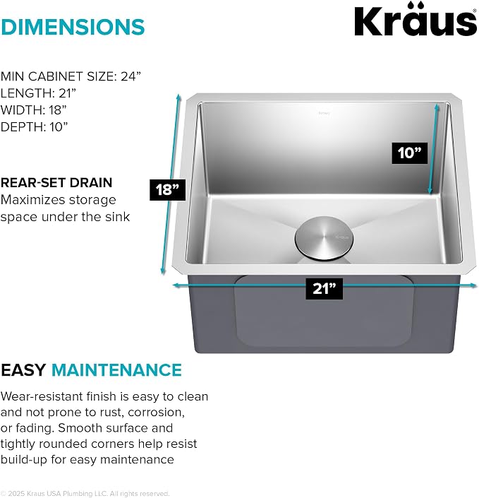 Kraus KHU101-21 Standart PRO 16 Gauge Undermount Single Bowl Set, 21 Inch - Image 6
