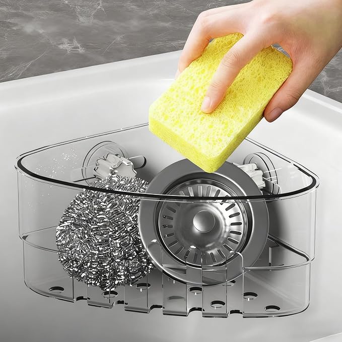 2PCS Suction Cup Sink Corner Rack, 2 Size Suction Sinkware Organizer, Triangle - Image 7