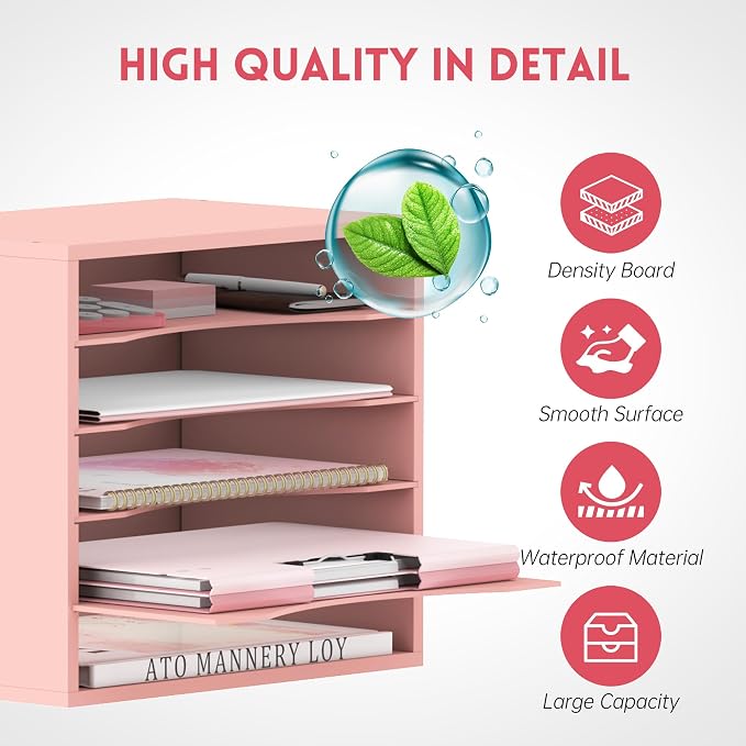 5 Tier Wood Desk Organizer, Mail Sorter and Paper Organizer - Image 5