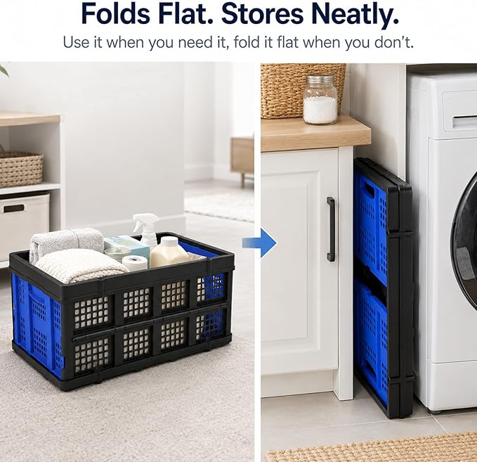 Collapsible Storage Crates 2 Pack, Heavy Duty Foldable Plastic Storage Bins - Image 2