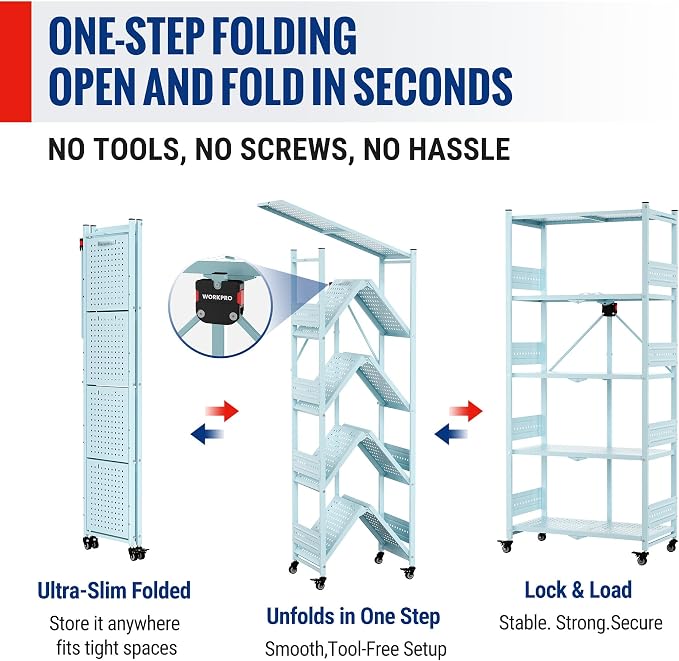WORKPRO 5-Tier Folding Shelf, No-Assembly Metal Storage Rack - Image 5