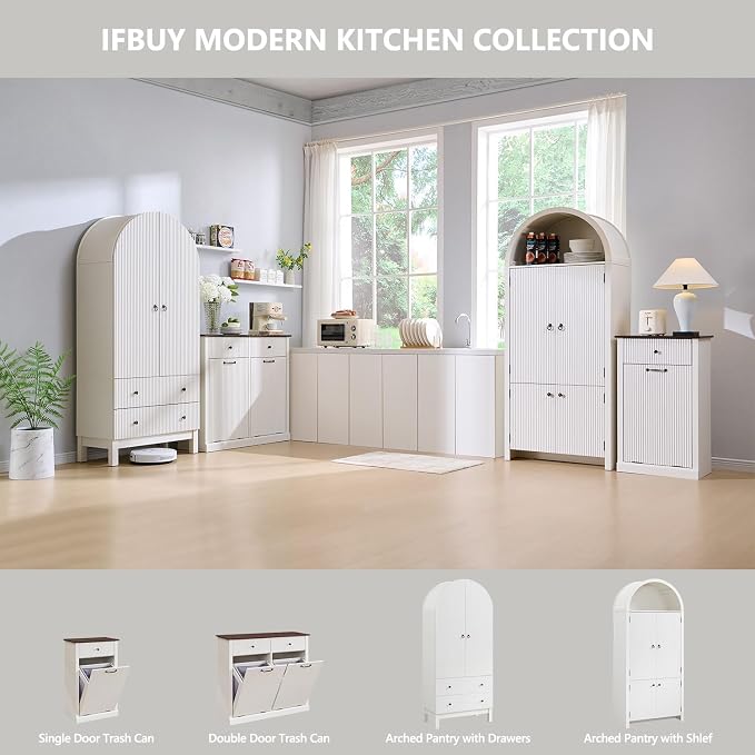 Modern Tilt-Out Laundry Hamper Cabinet, 10 Gallon Fluted Trash Can Cabinet - Image 6