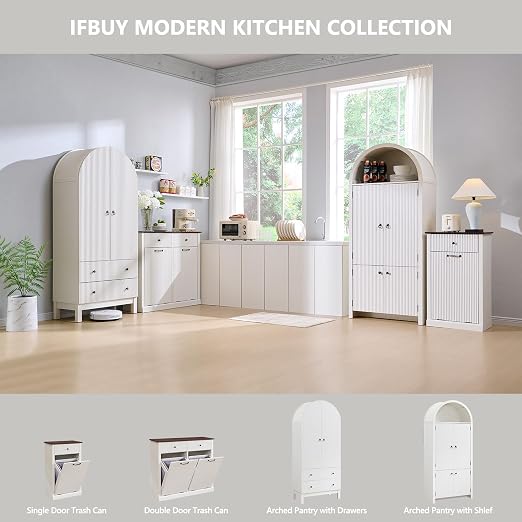 Modern Double Tilt-Out Trash Cabinet, 20 Gallon Fluted Laundry Hamper Cabinet - Image 7