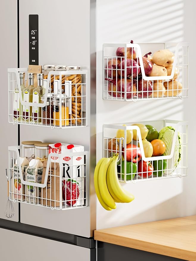 4 Pack Magnetic Shelves For Fridge, Veggie Onion Potato Wire Storage Basket for by YIWANFW