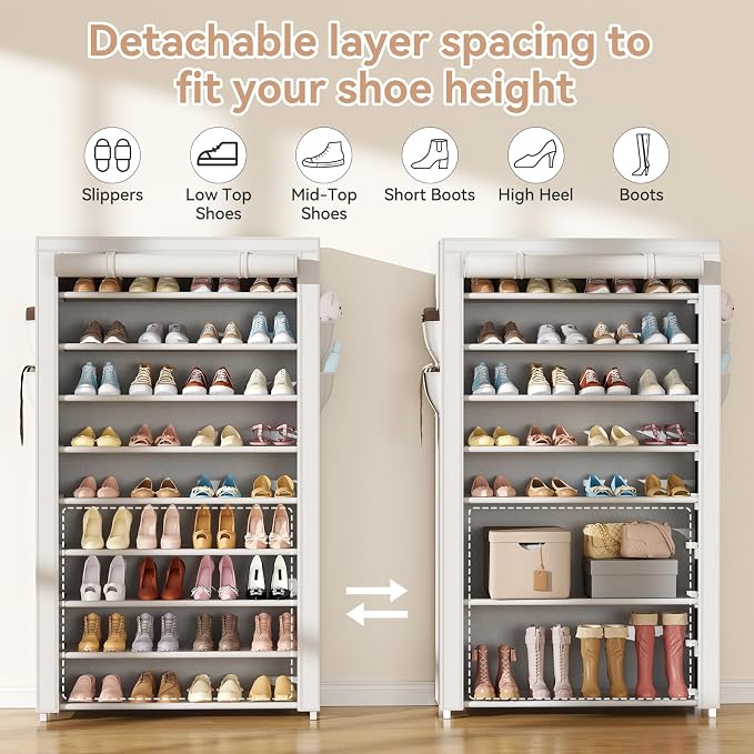 LANTEFUL Shoe Rack with Covers 10 Tier Tall Shoe Rack Organizer Large Capacity - Image 6