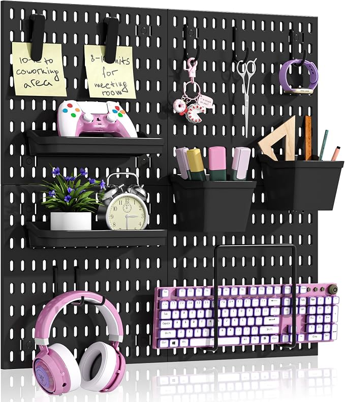 AKTOP Peg Board Wall Organizer 4-Pack – 12"x12" Black Pegboard Combination Kit by Buynow