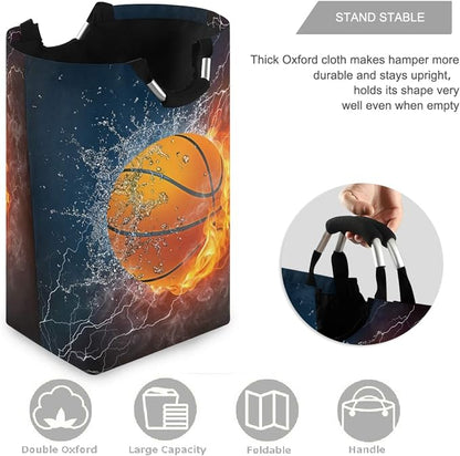 Basketball With Fire And Water Large Capacity Laundry Hamper Basket - Image 3