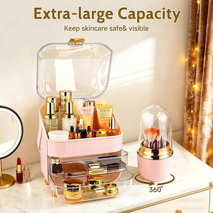 Makeup Organizer with 360 Rotating Brush Holder, Large Skincare Organizer - Image 4