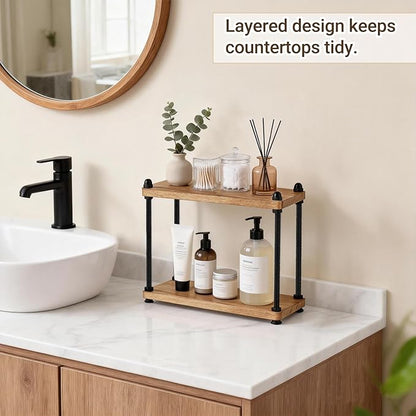Mkono Bathroom Counter Organizer, 2 Tier Wooden Shelf - Image 3