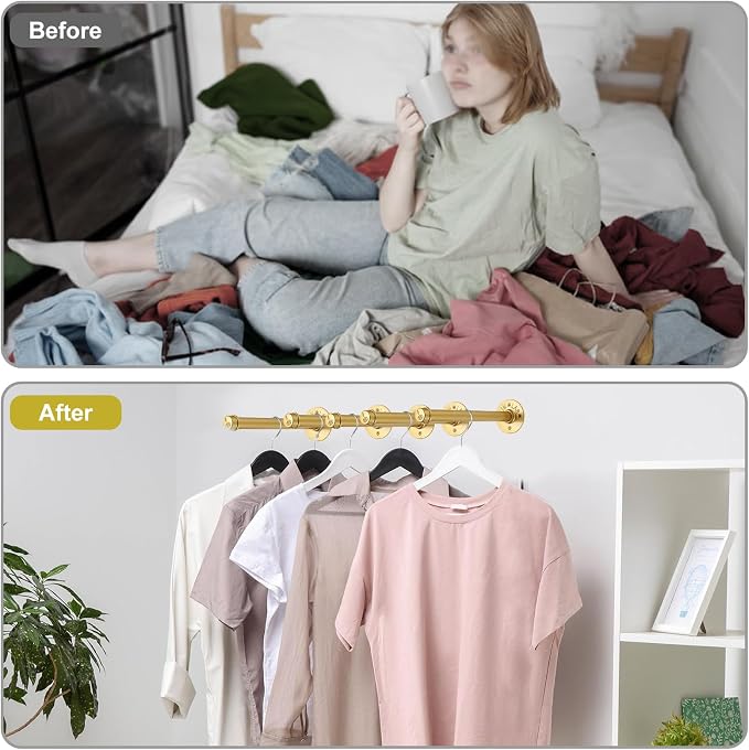BTSKY 6 Pack Clothes Rack with Screws, 12 Inch Metal Industrial Pipe Clothes Bar - Image 4