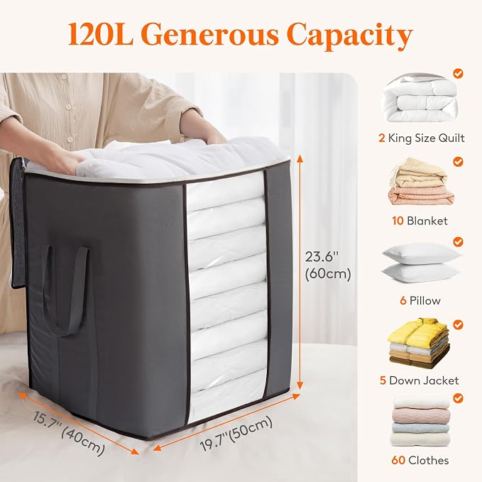 Lifewit 120L Extra Large Blanket Storage Bags, Foldable Comforter Storage - Image 3