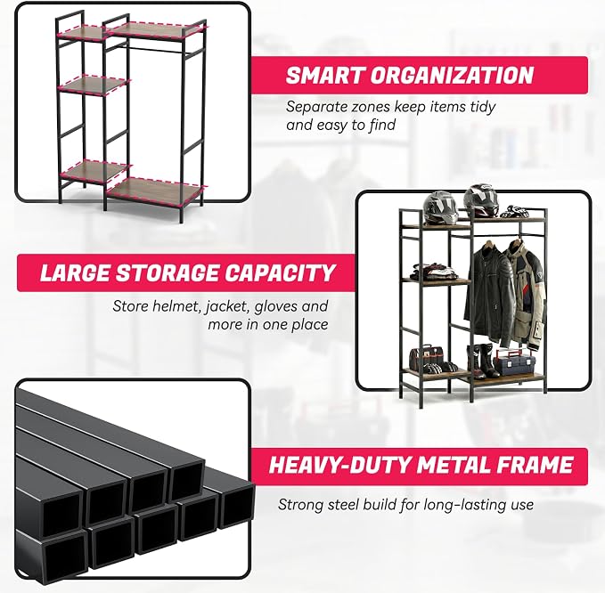 TONGMO Motorcycle Gear Rack, Heavy Duty Helmet Stand, Large Motorcycle Gear - Image 5