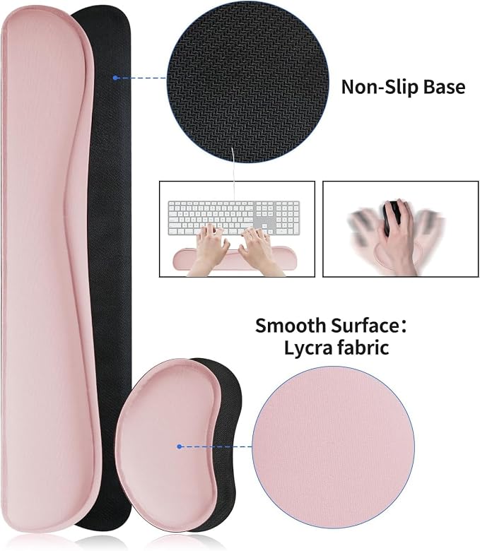 Bloss Pink Desk Mat and Keyboard Wrist Rest, Non-Slip Large Mouse Pad + - Image 4