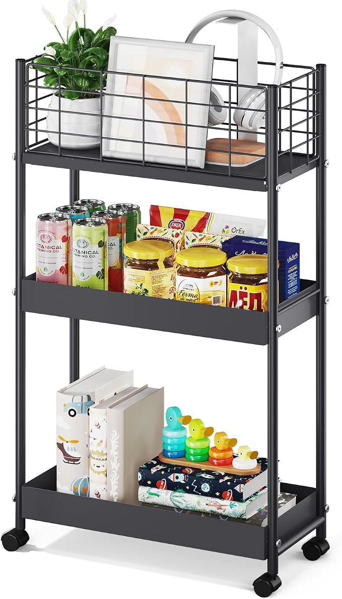 KINGRACK Slim Rolling Storage Cart 3 Tier by KINGRACK