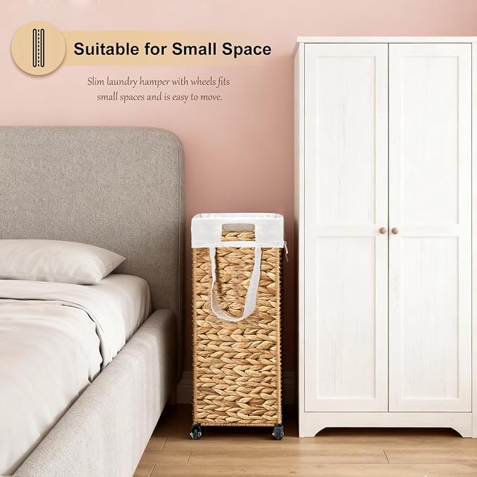Rolling Laundry Hamper with Wheels, Slim Laundry Basket with Removable Liner - Image 4