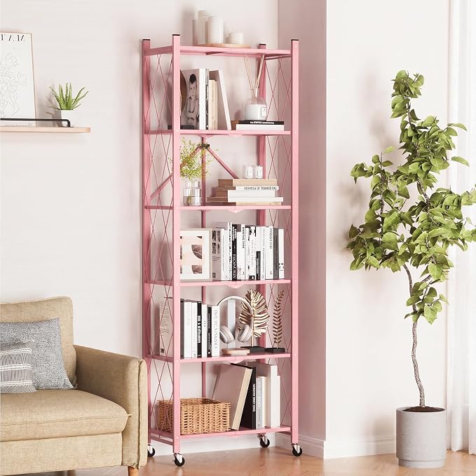 ALANNG 73.6 Inch Folding Bookshelf, 6 Tier Metal Bookcase and Bookshelves | - Image 2