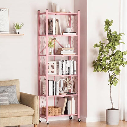ALANNG 73.6 Inch Folding Bookshelf, 6 Tier Metal Bookcase and Bookshelves | - Image 2