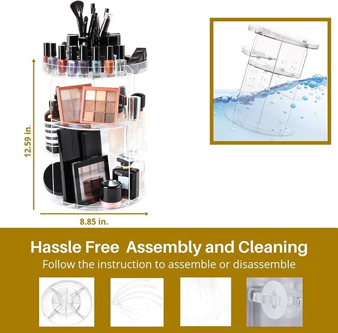 SUNFICON Rotating Makeup Organizer 360 Rotation Cosmetic Storage Holder Crystal - Image 9