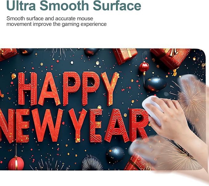 Happy New Year Gaming Mouse Pad 31.5"x11.8"Desk Mat Anti-Slip Rubber Base & - Image 5