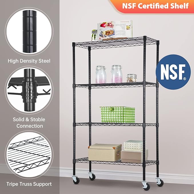 FDW Wire Shelving Storage Shelves 4-Shelf Adjustable NSF Wire Shelf Heavy Duty - Image 5