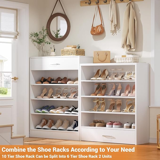 Aheaplus Tall Shoe Cabinet, 10 Tiers Wood Shoe Rack, Vertical Shoe Storage - Image 4