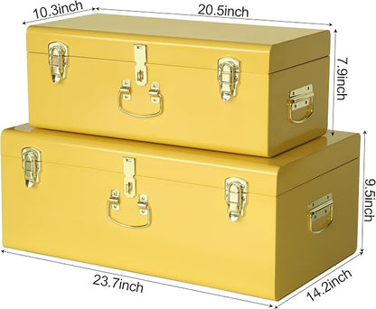 Vixdonos Storage Trunk Chest Decorative Large Metal Box Set of 2 College Dorm - Image 2
