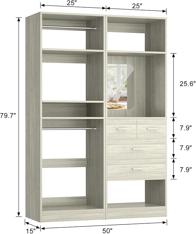 Unikito 50” Closet System with 4 Drawers, 4.2FT Wood Closet Organizer with - Image 7