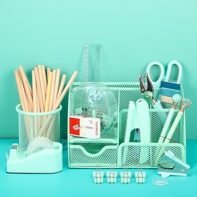 auroray Green Desk Organizers and Accessories, Teal Office Supplies Set Green - Image 6