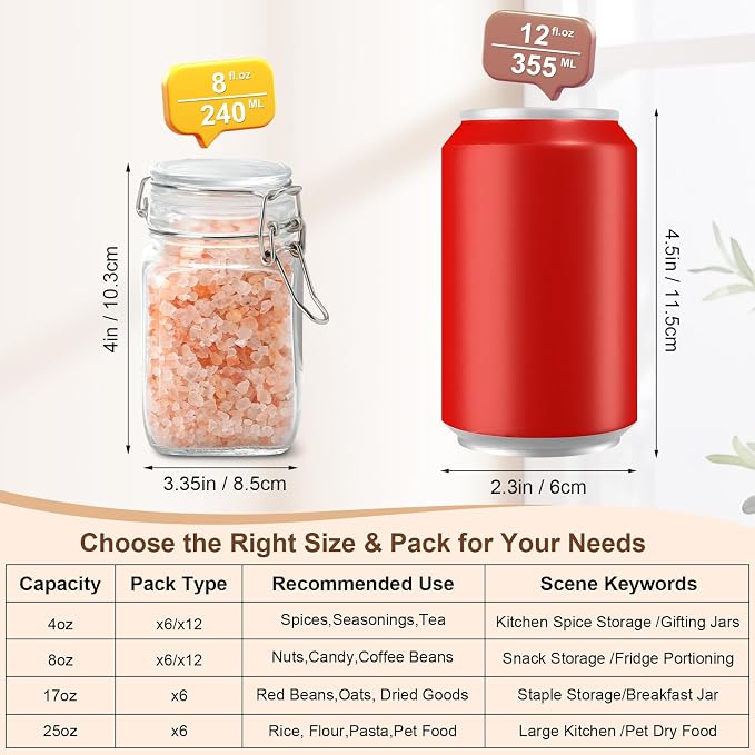 6 Pack Spice Jars, 8 oz Glass Containers - Image 2