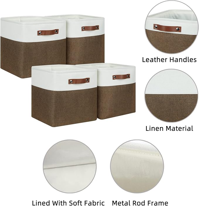HNZIGE Fabric Storage Baskets 4 Pack, Storage Cube Baskets 11x11, Foldable Cube - Image 2