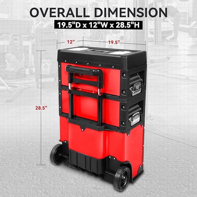 Auto Dynasty Stackable Tool Box 3-Tier Tool Separate Organizer Rolling Tool - Image 7