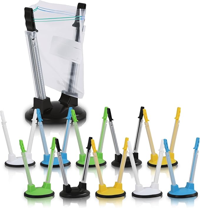 Ziplock Bag Holder for Filling Bags, 10 Pack Adjustable Plastic Bag Holder Stand by Wookiwuki